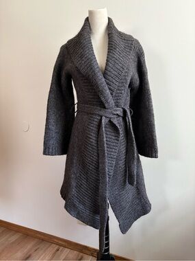 Garnet Hill Charcoal Gray Ribbed Alpaca Blend Shawl Collar Wrap Cardigan Size M